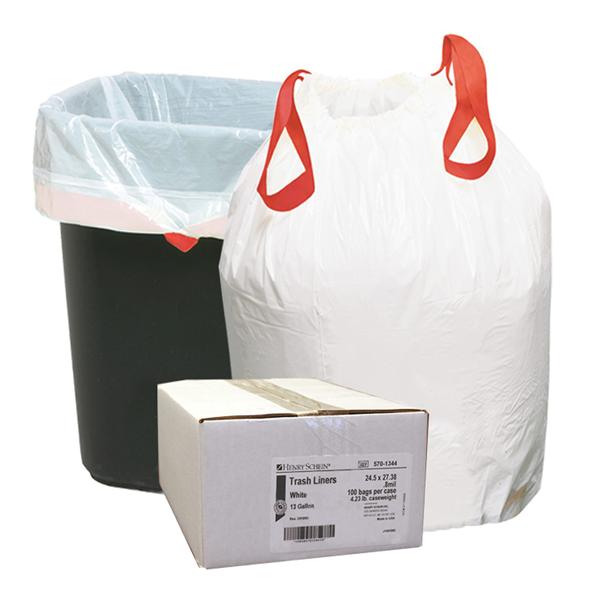 Henry Schein Bag Liner Low Density Plastic 0.8Mil Drawtape 24-1/2X27.38" White 100/Ca - 5701344