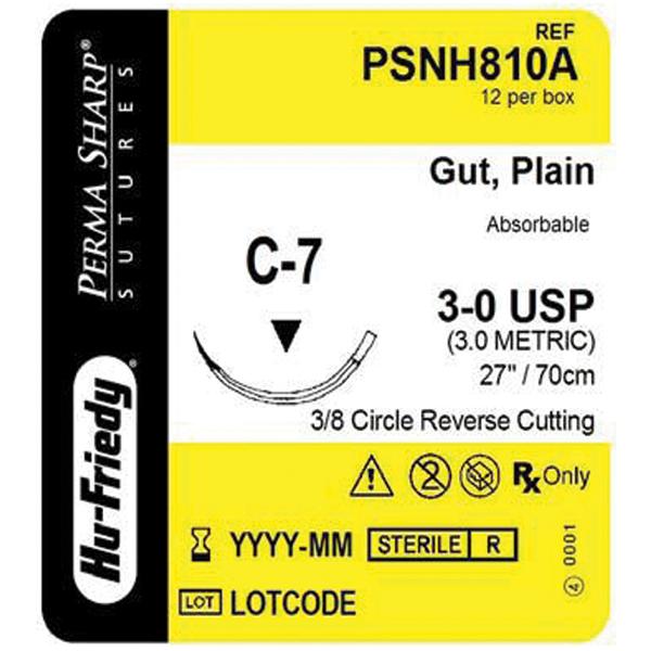 Hu-Friedy (Hufriedy) Suture 3-0 Plain Gut C-7 Perma Sharp Undyed 27" Monofilament 12/Bx - PSNH810A