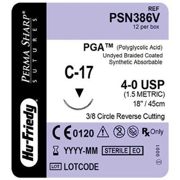 Hu-Friedy (Hufriedy) Suture 4-0 Polyglycolic Acid C-17 Perma Sharp Undyed 18" Braid 12/Bx - PSN386V