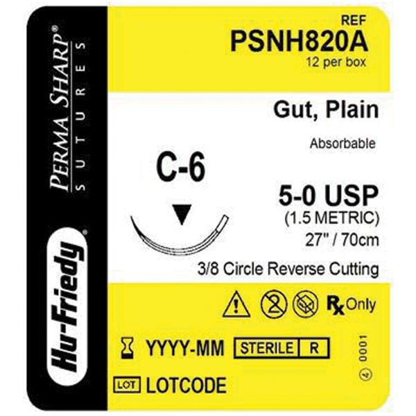 Hu-Friedy (Hufriedy) Suture 5-0 Plain Gut C-6 Perma Sharp Undyed 27" Monofilament 12/Bx - PSNH820A