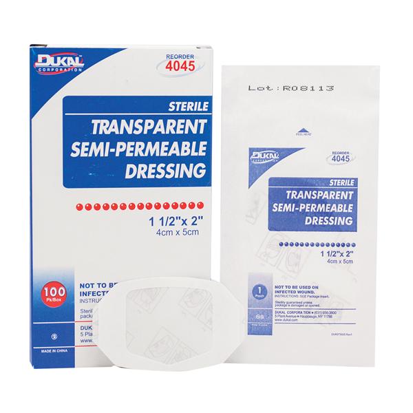 Dukal Corporation Dressing Gauze Film 1-1/2X2" Sterile Adhesive Transparent Lf 100Pk/Box, 4 Bx/Ca - 4045