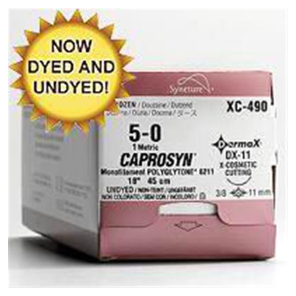 Medtronic MITG-Covidien Suture 3-0 Glycolide/Lactide P-12 Caprosyn Undyed 18" Monofilament 12/Ca - SC5618G