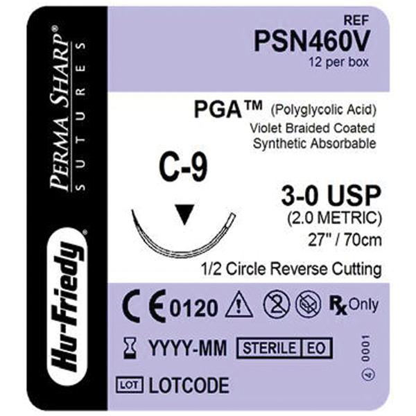 Hu-Friedy (Hufriedy) Suture 3-0 Polyglycolic Acid C-9 Perma Sharp Violet 27" Braid 12/Bx - PSN460V