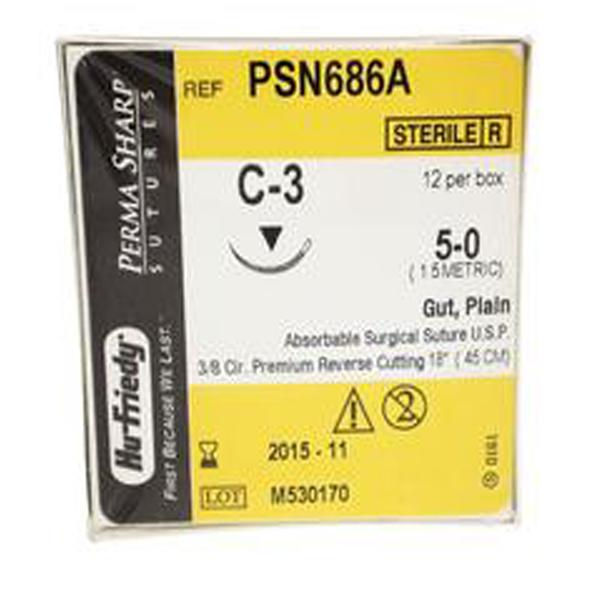 Hu-Friedy (Hufriedy) Suture 5-0 Plain Gut C-3 Perma Sharp Undyed 18" Monofilament 12/Bx - PSN686A