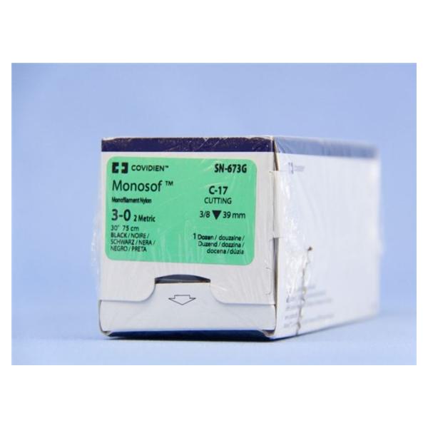 Medtronic MITG-Covidien Suture 3-0 Nylon C-17 Monosof Black 30" Monofilament 12/Ca - SN673G