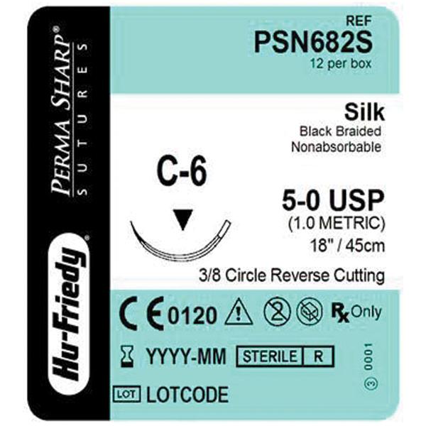 Hu-Friedy (Hufriedy) Suture 5-0 Silk C-6 Perma Sharp Black 18" Braid 12/Bx - PSN682S