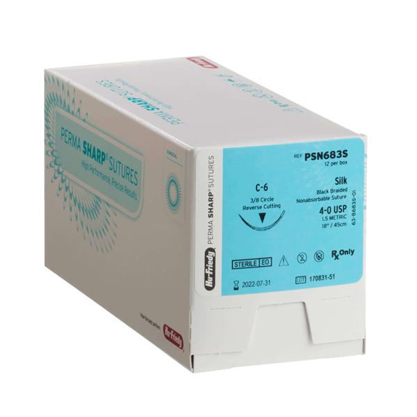 Hu-Friedy (Hufriedy) Suture 4-0 Silk C-6 Perma Sharp Black 18" Braid 12/Bx - PSN683S
