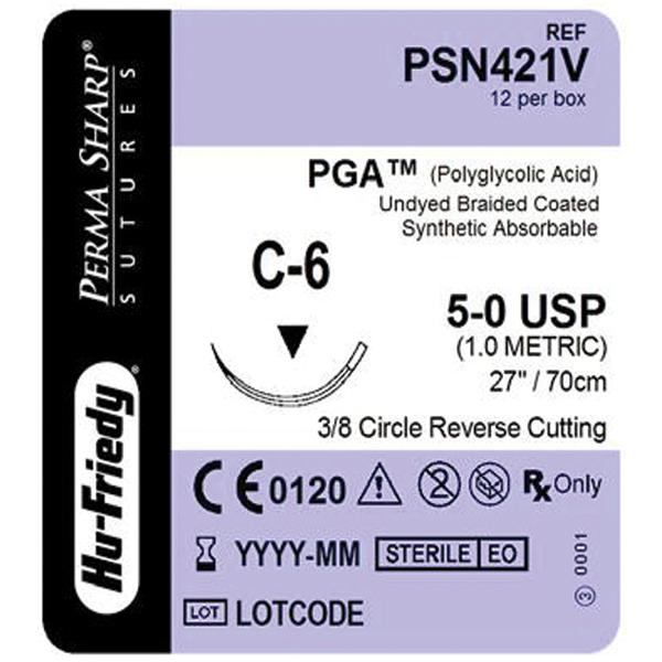 Hu-Friedy (Hufriedy) Suture 5-0 Polyglycolic Acid C-6 Perma Sharp Undyed 27" Braid 12/Pk - PSN421V