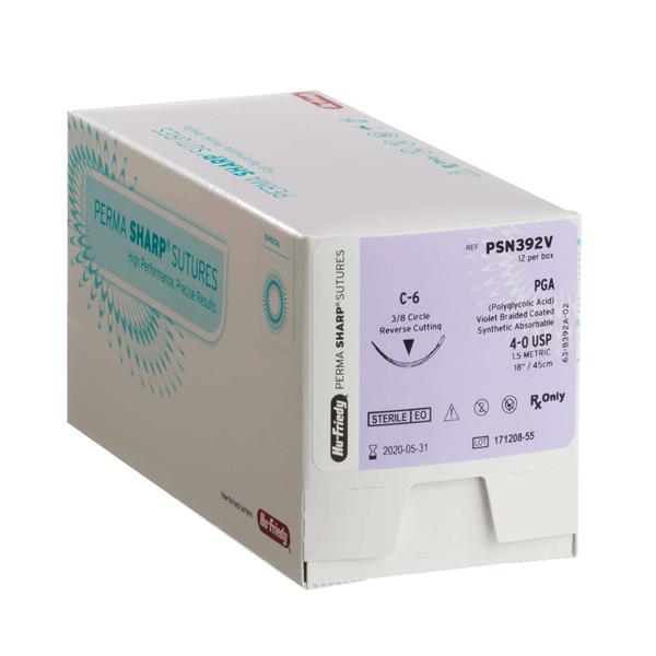 Hu-Friedy (Hufriedy) Suture 4-0 Polyglycolic Acid C-6 Perma Sharp Violet 18" Braid 12/Bx - PSN392V