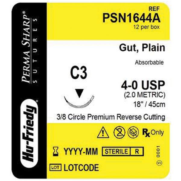 Hu-Friedy (Hufriedy) Suture 4-0 Plain Gut C-3 Perma Sharp Undyed 18" Monofilament 12/Bx - PSN1644A