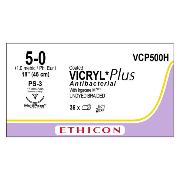 Ethicon Inc,a J & J Company Suture 5-0 Tcs/Pg910 Ps-3 Coated Vicryl Plus Undyed 18" Braid 36/Bx - VCP500H