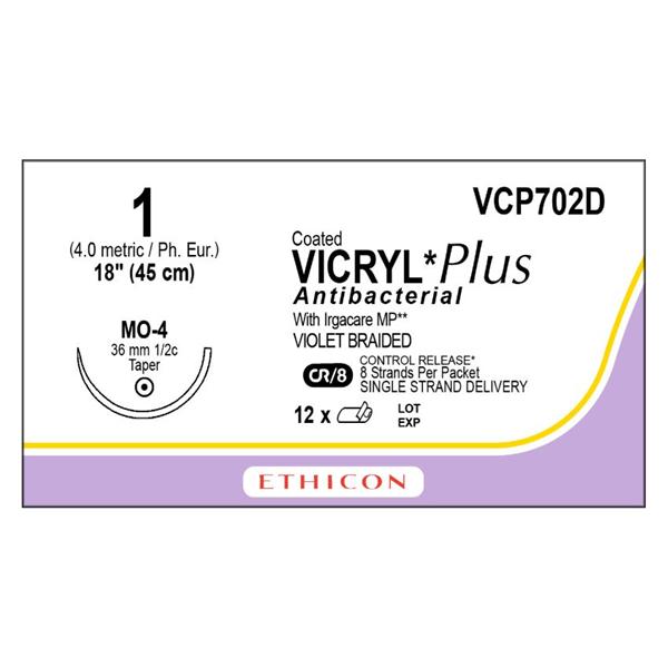 Ethicon Inc,a J & J Company Suture 1 Tcs/Pg910 Mo-4 Coated Vicryl Plus Violet 18" Braid 12/Bx - VCP702D