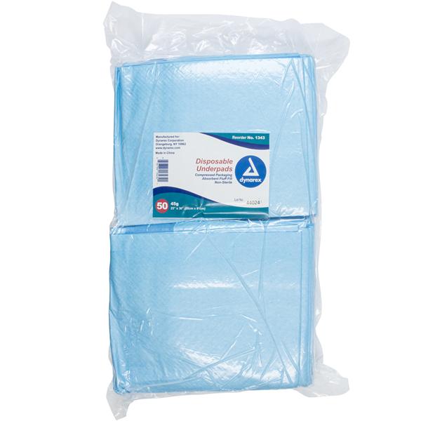 Dynarex Corporation Underpad Unisex 45 Gram 23X36" High White/Blue 150/Ca - 1343