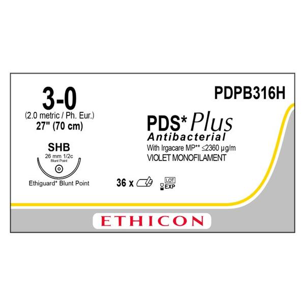 Ethicon Inc,a J & J Company Suture 3-0 Triclosan, Polydioxanone Shb Pds Plus Violet 27" Monofilament 36/Bx - PDPB316H