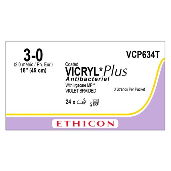 Ethicon Inc,a J & J Company Suture 3-0 Tcs/Pg910 No Needle Coated Vicryl Plus Violet 18" Braid 12/Bx - VCP634T