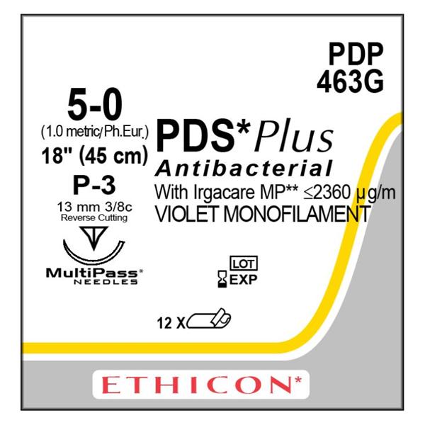 Ethicon Inc,a J & J Company Suture 5-0 Triclosan, Polydioxanone P-3 Pds Plus Violet 18" Monofilament 12/Bx - PDP463G