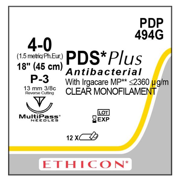 Ethicon Inc,a J & J Company Suture 4-0 Triclosan, Polydioxanone P-3 Pds Plus Undyed 18" Monofilament 12/Bx - PDP494G