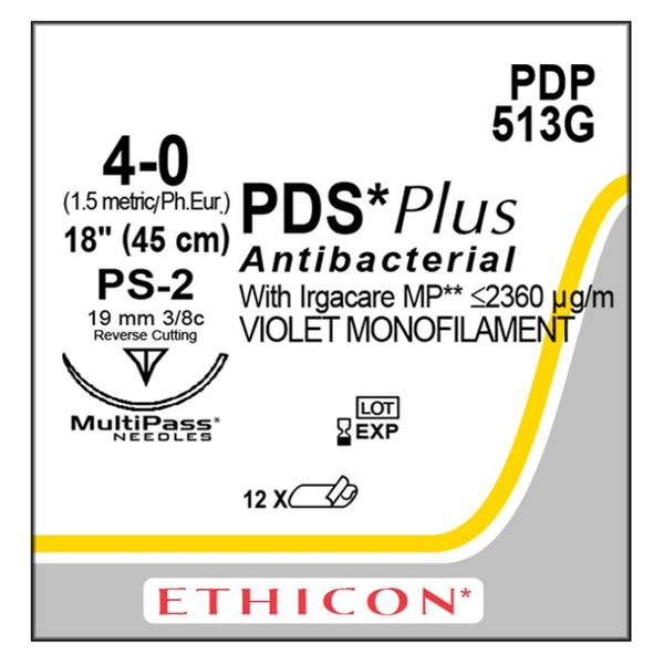 Ethicon Inc,a J & J Company Suture 4-0 Triclosan, Polydioxanone Ps-2 Pds Plus Violet 18" Monofilament 12/Bx - PDP513G