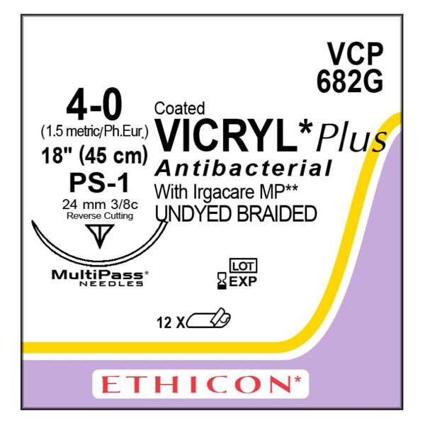 Ethicon Inc,a J & J Company Suture 4-0 Tcs/Pg910 Ps-1 Coated Vicryl Plus Undyed 18" Braid 12/Bx - VCP682G