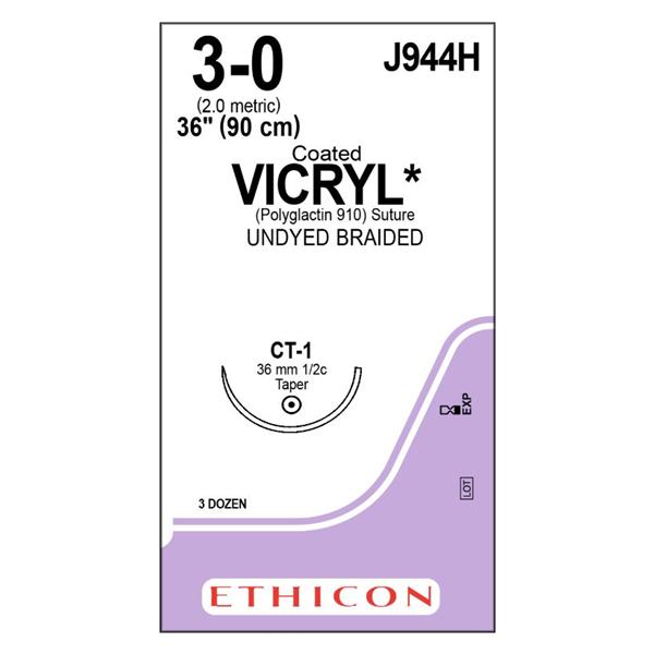 Ethicon Inc,a J & J Company Suture 3-0 Polyglactin 910 Ct-1 Vicryl Undyed 36" Braid 36/Bx - J944H