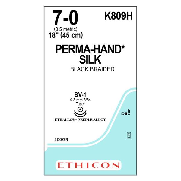 Ethicon Inc,a J & J Company Suture 7-0 Silk Bv-1/Bv-1 Perma-Hand Black 1X18" Double Arm Braid 36/Bx - K809H