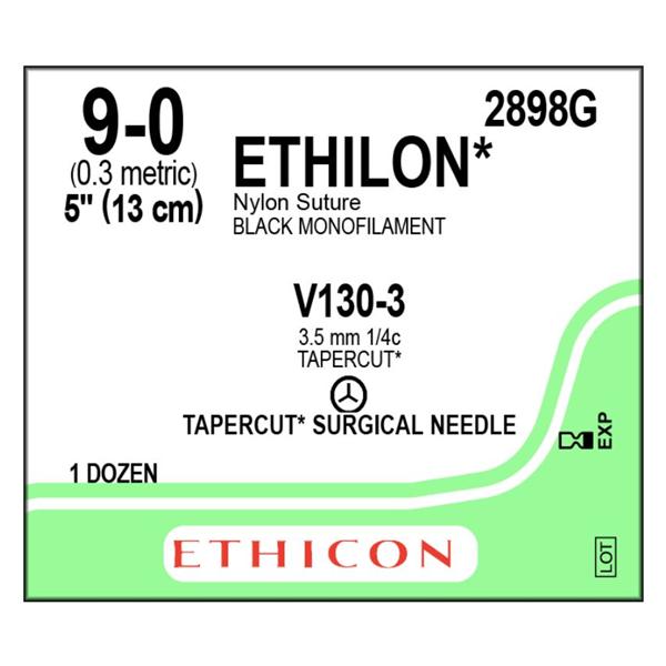 Ethicon Inc,a J & J Company Suture 9-0 Nylon V130-3 Ethilon Black 1X5" Monofilament 12/Bx - 2898G