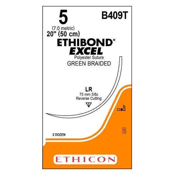 Ethicon Inc,a J & J Company Suture 5 Polyester Lr Ethibond Excel Green 1X20" Braid 24/Bx - B409T