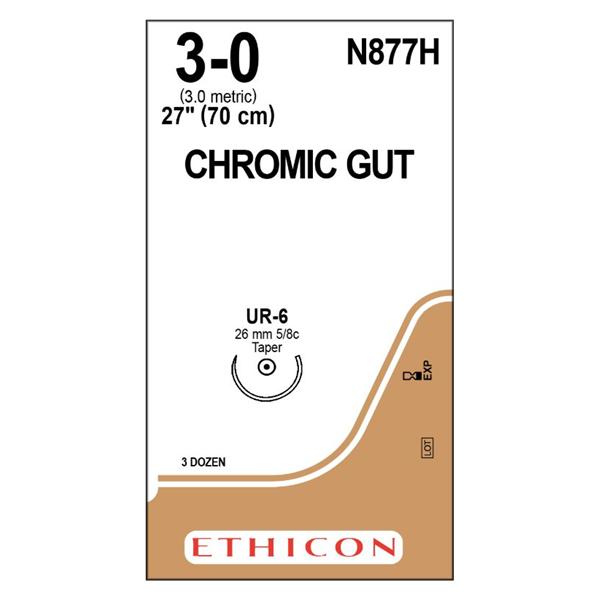 Ethicon Inc,a J & J Company Suture 3-0 Chromic Gut Ur-6 Brown 27" Monofilament 36/Bx - N877H