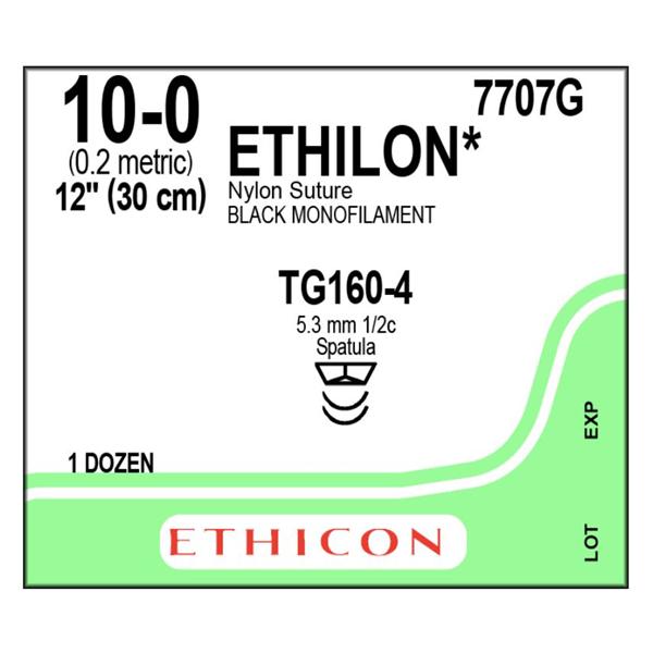 Ethicon Inc,a J & J Company Suture 10-0 Nyl Tg160-4/Tg160-4 Ethilon Black 1X12" Double Arm Mnflmnt 12/Bx - 7707G