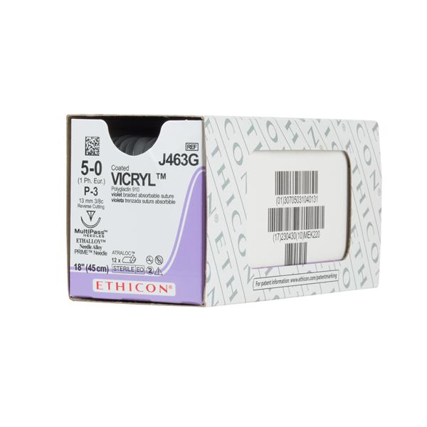 Ethicon Inc,a J & J Company Suture 5-0 Polyglactin 910 P-3 Vicryl Violet 18" Braid 12/Bx - J463G