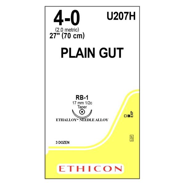 Ethicon Inc,a J & J Company Suture 4-0 Plain Gut Rb-1 Yellowish Tan 27" Monofilament 36/Bx - U207H