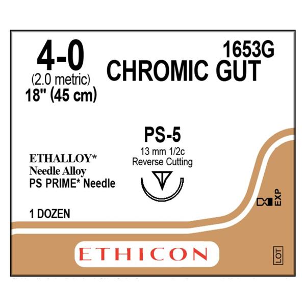 Ethicon Inc,a J & J Company Suture 4-0 Chromic Gut Ps-5 Brown 18" Monofilament 12/Bx - 1653G