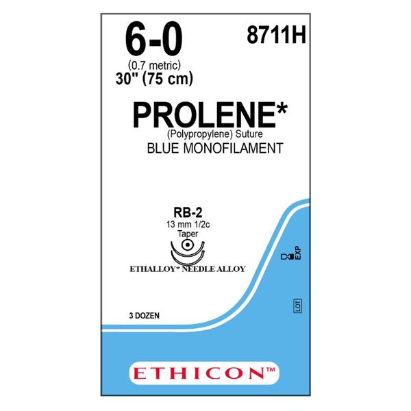 Ethicon Inc,a J & J Company Suture 6-0 Pp Rb-2/Rb-2 Prolene Blue 30" Double Arm Monofilament 36/Bx - 8711H
