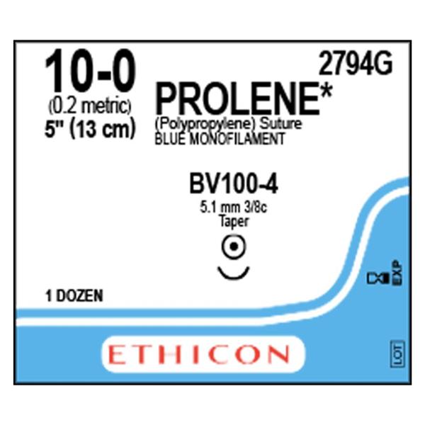 Ethicon Inc,a J & J Company Suture 10-0 Polypropylene Bv100-4 Prolene Blue 1X5" Monofilament 12/Bx - 2794G