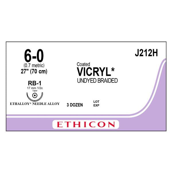 Ethicon Inc,a J & J Company Suture 6-0 Polyglactin 910 Rb-1 Vicryl Undyed 27" Braid 36/Bx - J212H