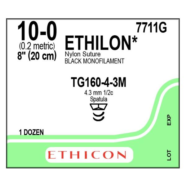 Ethicon Inc,a J & J Company Suture 10-0 Nyl Tg160-4-3M/Tg160-4-3M Ethilon Black 8" Double Arm Mnflmnt 12/Bx - 7711G