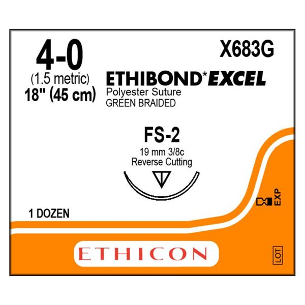 Ethicon Inc,a J & J Company Suture 4-0 Polyester Fs-2 Ethibond Excel Green 18" Braid 12/Bx - X683G