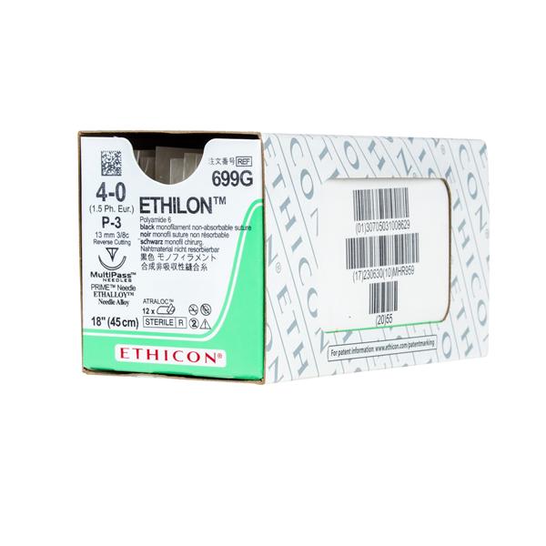Ethicon Inc,a J & J Company Suture 4-0 Nylon P-3 Ethilon Black 18" Monofilament 12/Bx - 699G