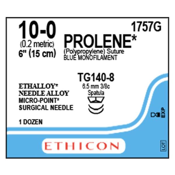 Ethicon Inc,a J & J Company Suture 10-0 Pp Tg140-8/Tg140-8 Prolene Blue 6" Double Arm Monofilament 12/Bx - 1757G