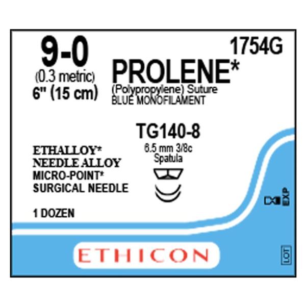 Ethicon Inc,a J & J Company Suture 9-0 Pp Tg140-8/Tg140-8 Prolene Blue 6" Double Arm Monofilament 12/Bx - 1754G