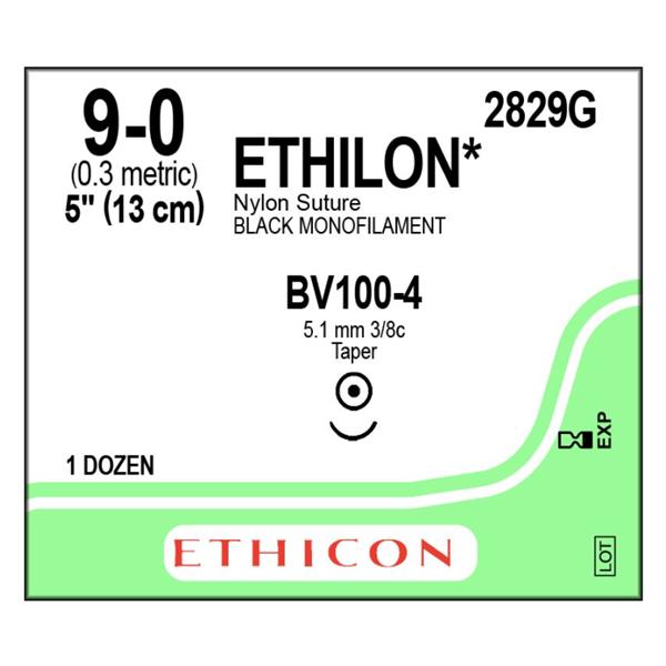 Ethicon Inc,a J & J Company Suture 9-0 Nylon Bv100-4 Ethilon Black 5" Monofilament 12/Bx - 2829G