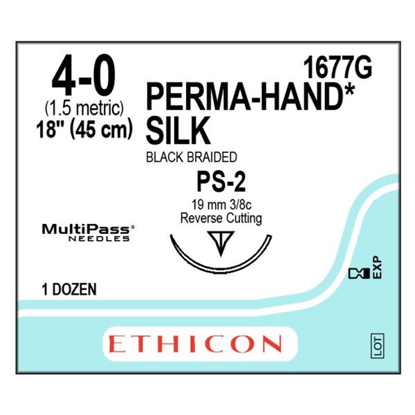 Ethicon Inc,a J & J Company Suture 4-0 Silk Ps-2 Perma-Hand Black 18" Braid 12/Bx - 1677G