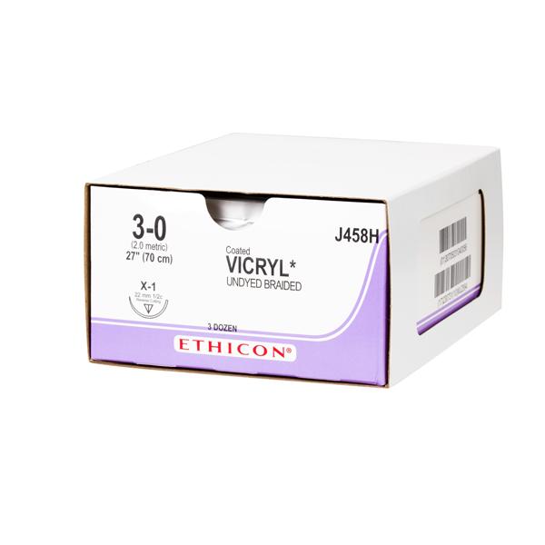 Ethicon Inc,a J & J Company Suture 3-0 Polyglactin 910 X-1 Vicryl Undyed 27" Braid 36/Bx - J458H