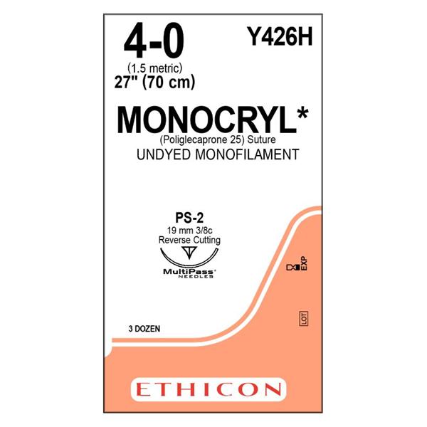 Ethicon Inc,a J & J Company Suture 4-0 Poliglecaprone 25 Ps-2 Monocryl Undyed 27" Monofilament 36/Bx - Y426H