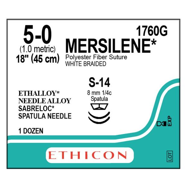 Ethicon Inc,a J & J Company Suture 5-0 Polyester S-14/S-14 Mersilene White 18" Double Arm Braid 12/Bx - 1760G