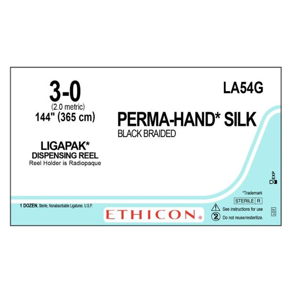 Ethicon Inc,a J & J Company Suture 3-0 Silk No Needle Perma-Hand Black 144" Braid 12/Bx - LA54G