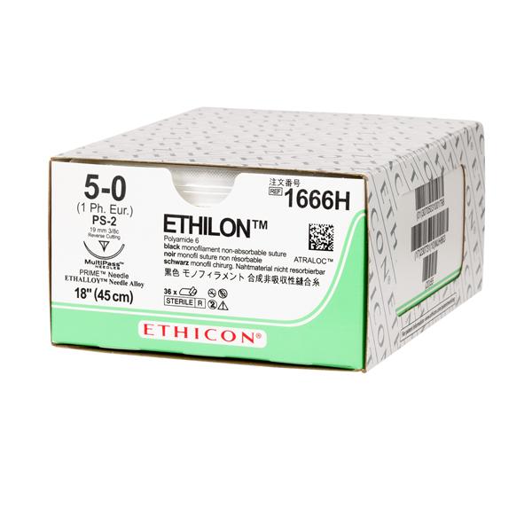 Ethicon Inc,a J & J Company Suture 5-0 Nylon Ps-2 Ethilon Black 18" Monofilament 36/Bx - 1666H
