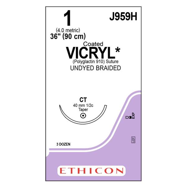 Ethicon Inc,a J & J Company Suture 1 Polyglactin 910 Ct Vicryl Undyed 36" Braid 36/Bx - J959H