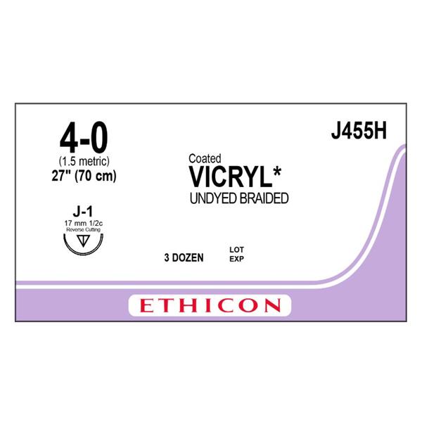 Ethicon Inc,a J & J Company Suture 4-0 Polyglactin 910 J-1 Vicryl Undyed 27" Braid 36/Bx - J455H