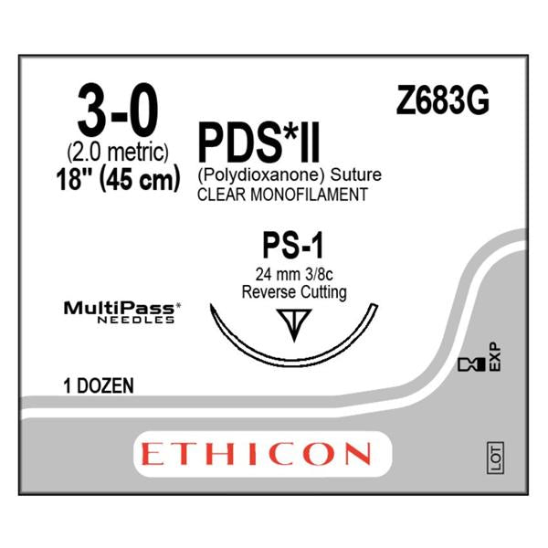 Ethicon Inc,a J & J Company Suture 3-0 Polydioxanone Ps-1 Pds Ii Clear 1X18" Monofilament 12/Bx - Z683G